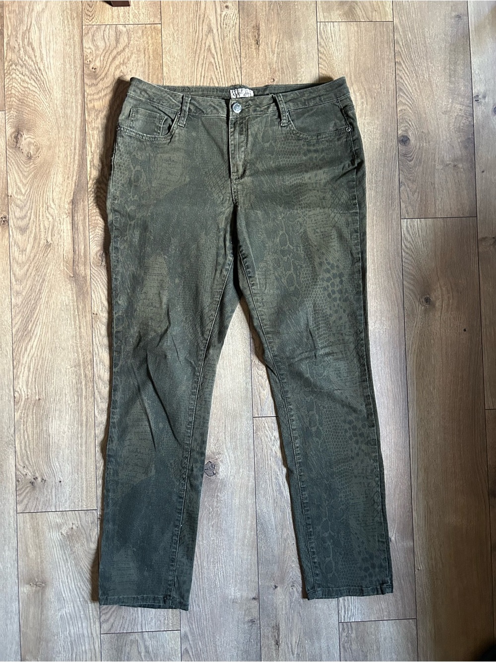 Earl Jeans Olive Green Snake-Print Straight Leg Jeans